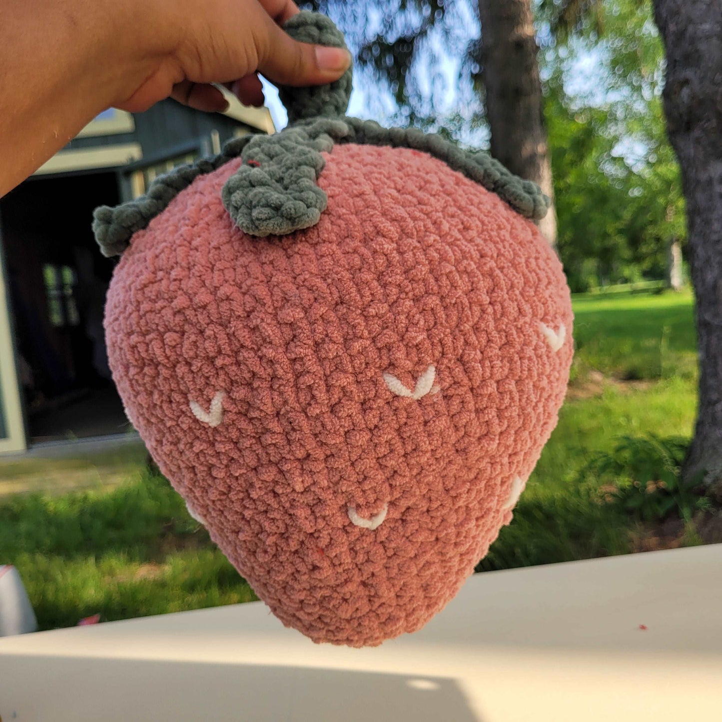 Jumbo Crochet Strawberry Pillow